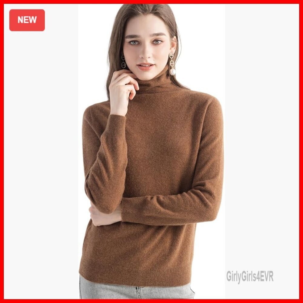 100% Cashmere Turtleneck Sweater Long Sleeve Pullover Warm Soft Knit